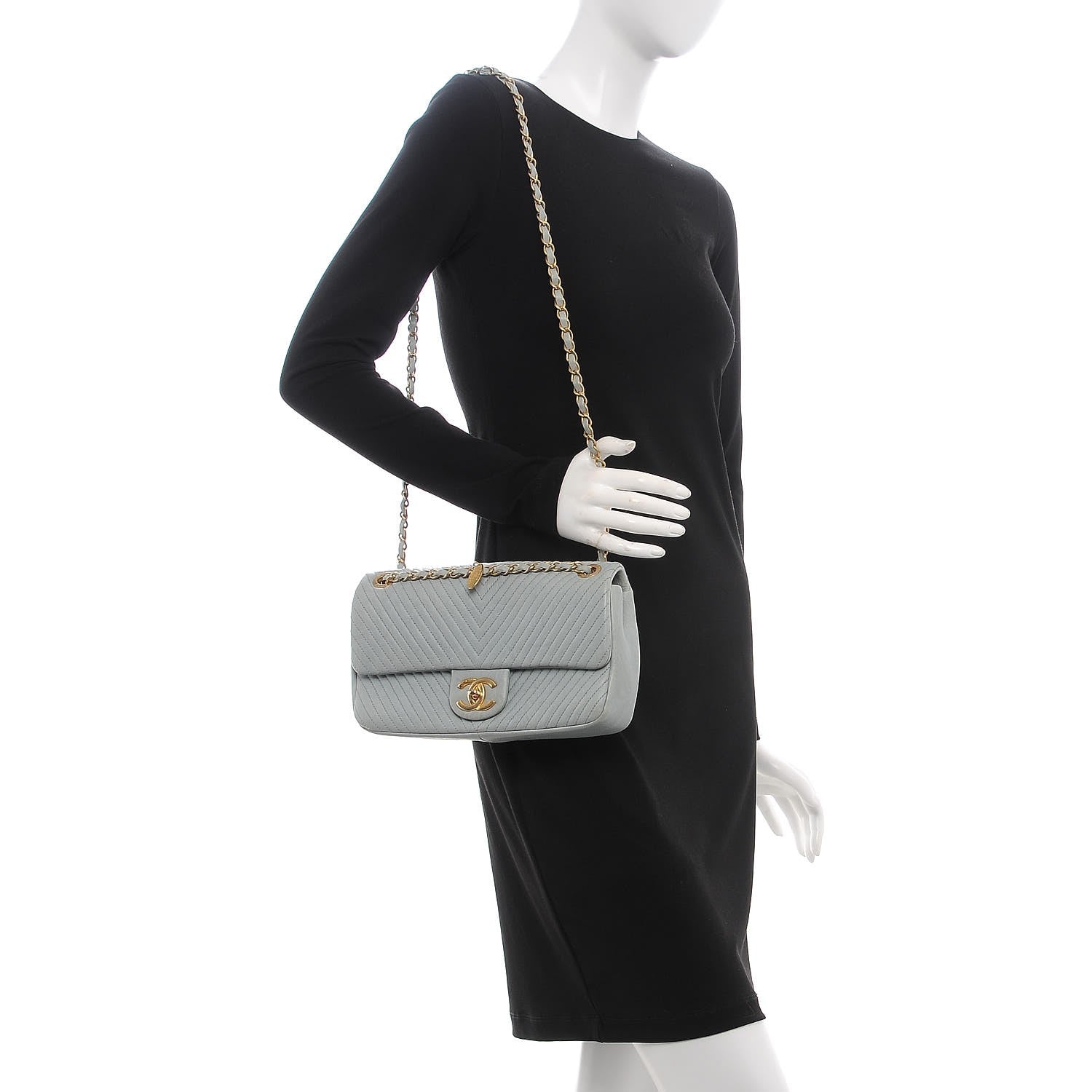 Chanel Calfskin Surpique Chevron Medium Flap Grey 2 of 8