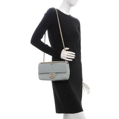 Chanel Calfskin Surpique Chevron Medium Flap Grey 2 of 8