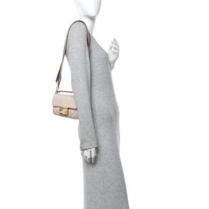 Fendi Canvas Vitello King Bi-Color Strap FF Embroidered Mini Baguette Poudre 2 of 9
