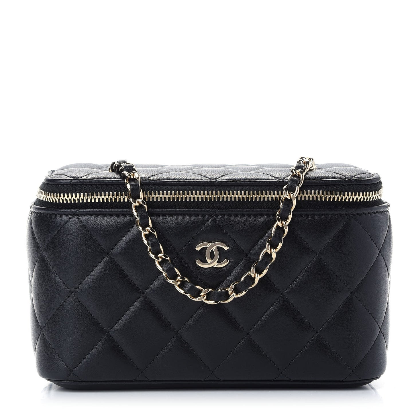 Lambskin Quilted Small Vanity Case With Chain Black