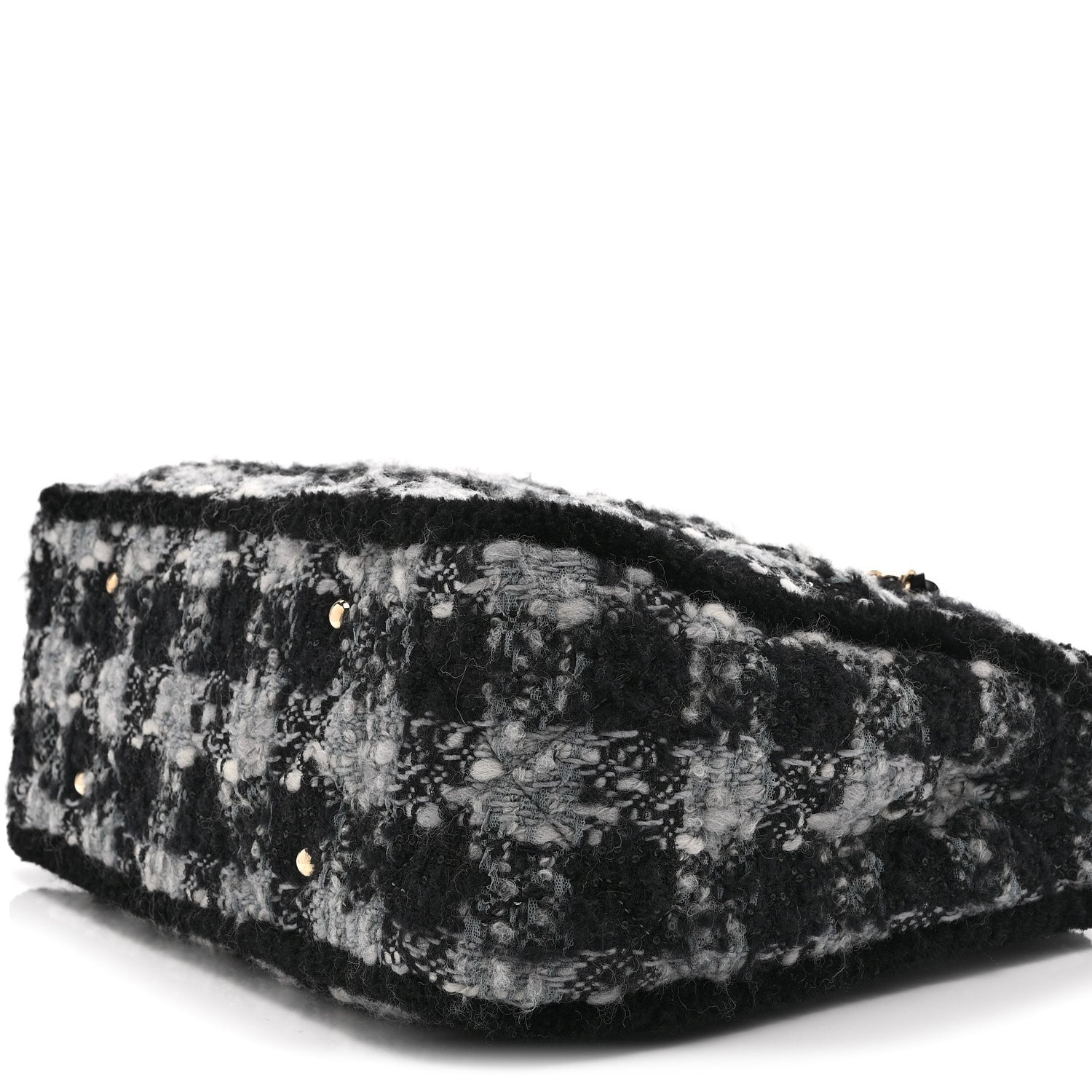 Chanel Tweed Shearling Quilted Lambskin Shopping Tote Black Grey