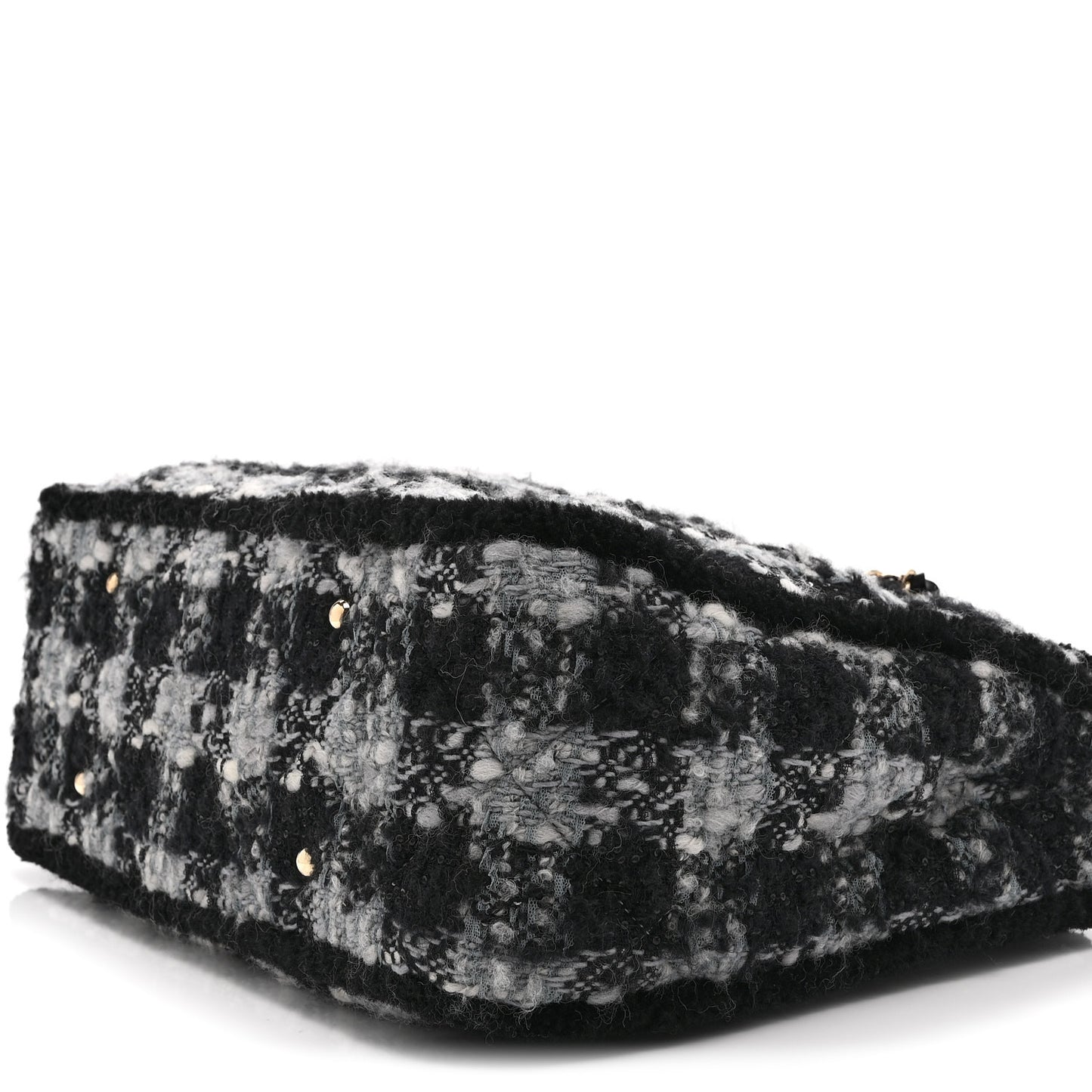 Tweed Shearling Quilted Lambskin Shopping Tote  Black Grey
