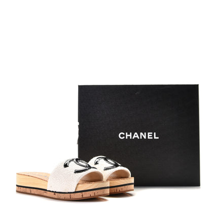 Chanel Tweed Cork CC Mule Sandals 37 White Black 11 of 11