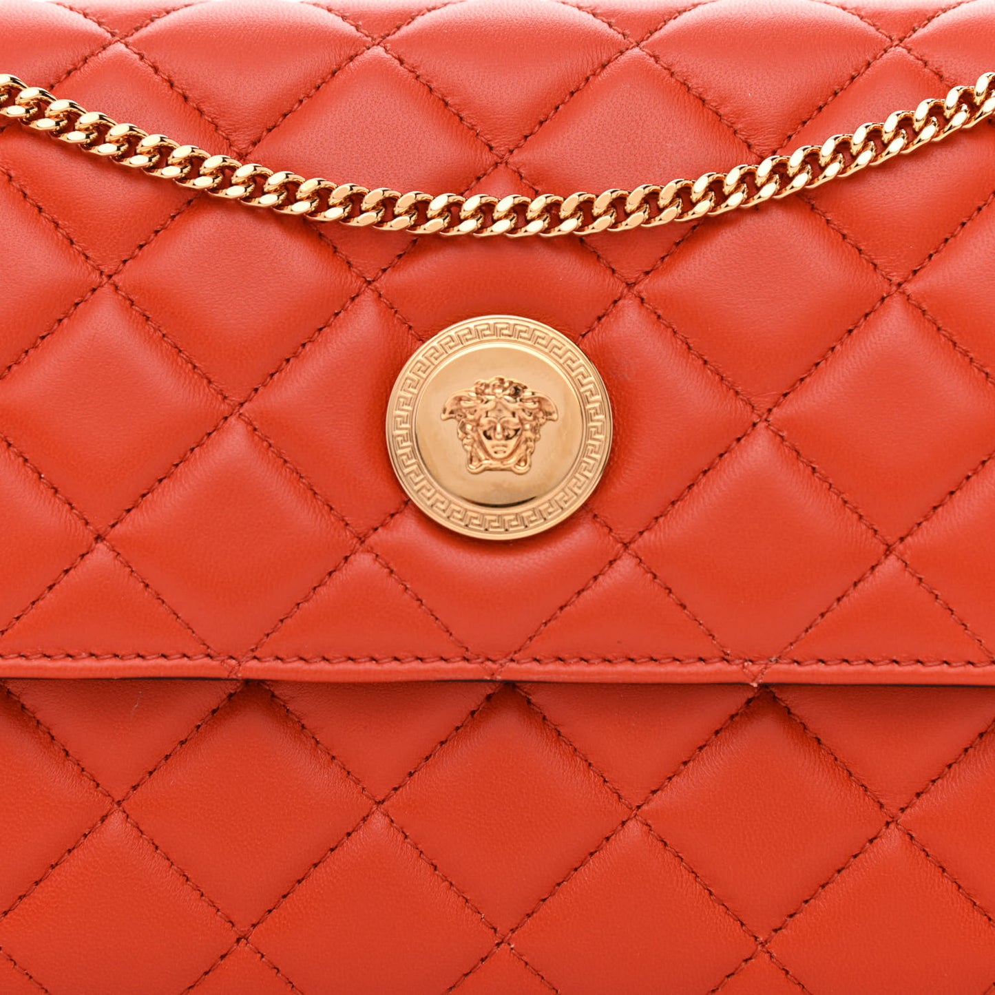 Lambskin Quilted Medusa Wallet On Chain Crossbody Dark Orange
