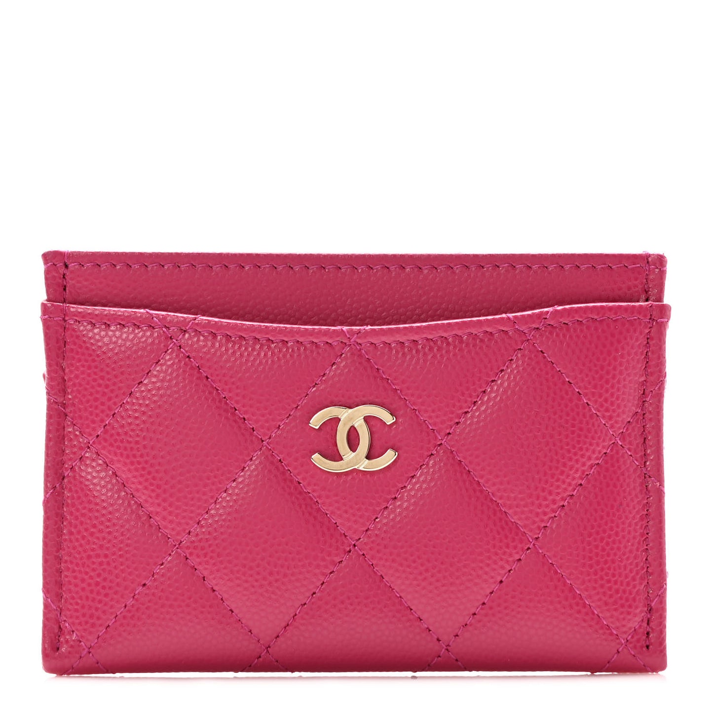 Caviar Quilted Card Holder Fuchsia