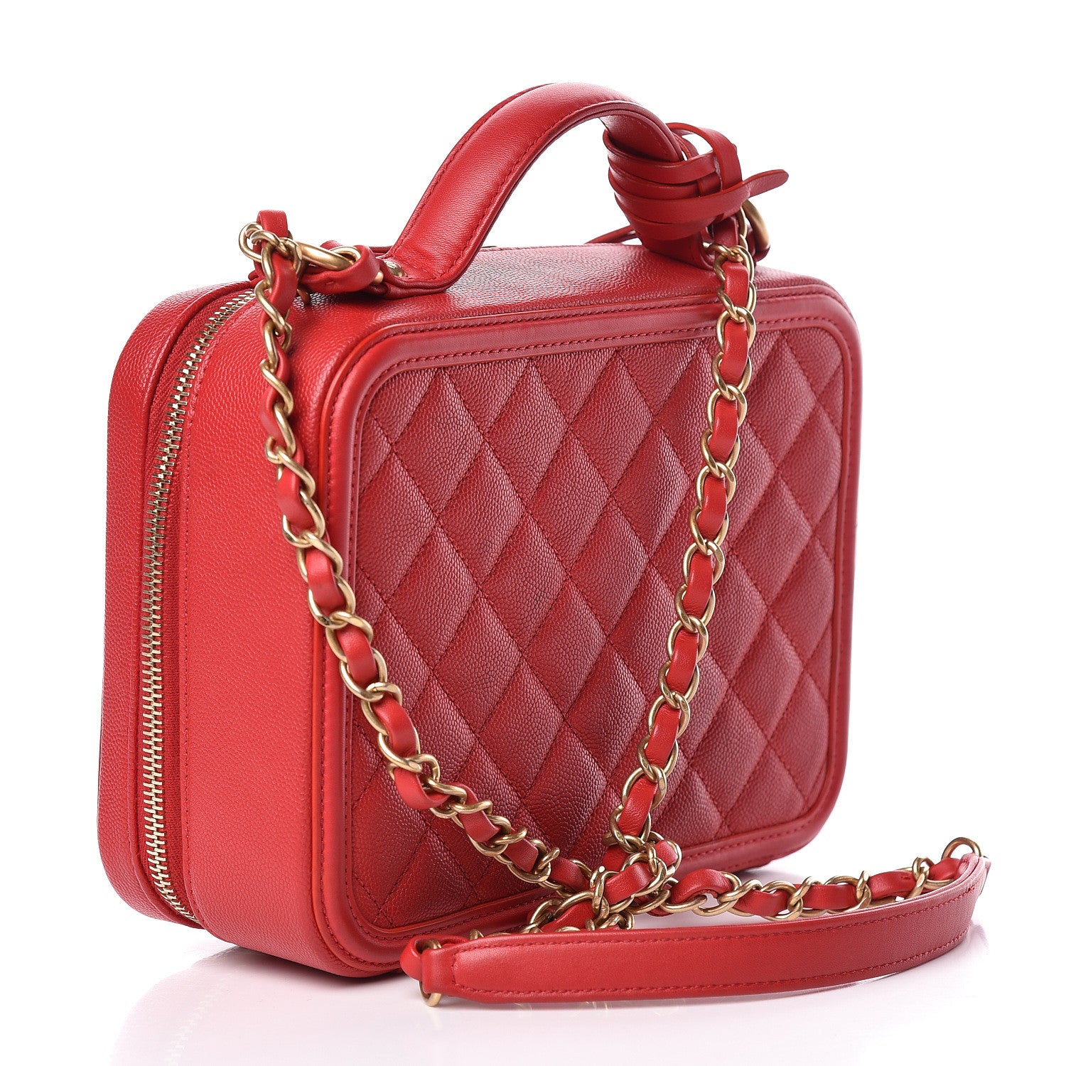 Chanel Caviar Quilted Medium CC Filigree Vanity Case Red 3 of 12