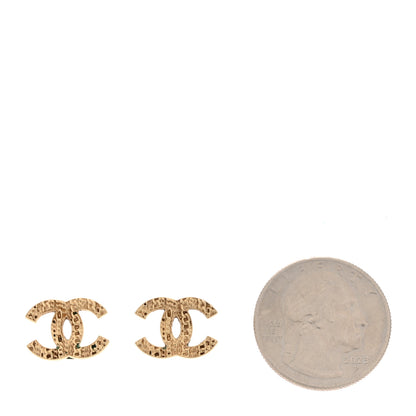 Chanel Metal Textured CC Earrings Gold 2 of 6