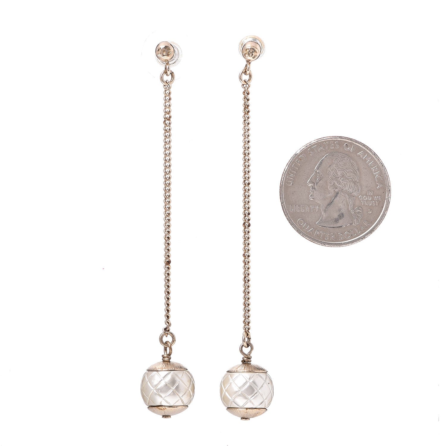 Chanel Metal Pearl Quilted CC Drop Earrings Gold 2 of 9