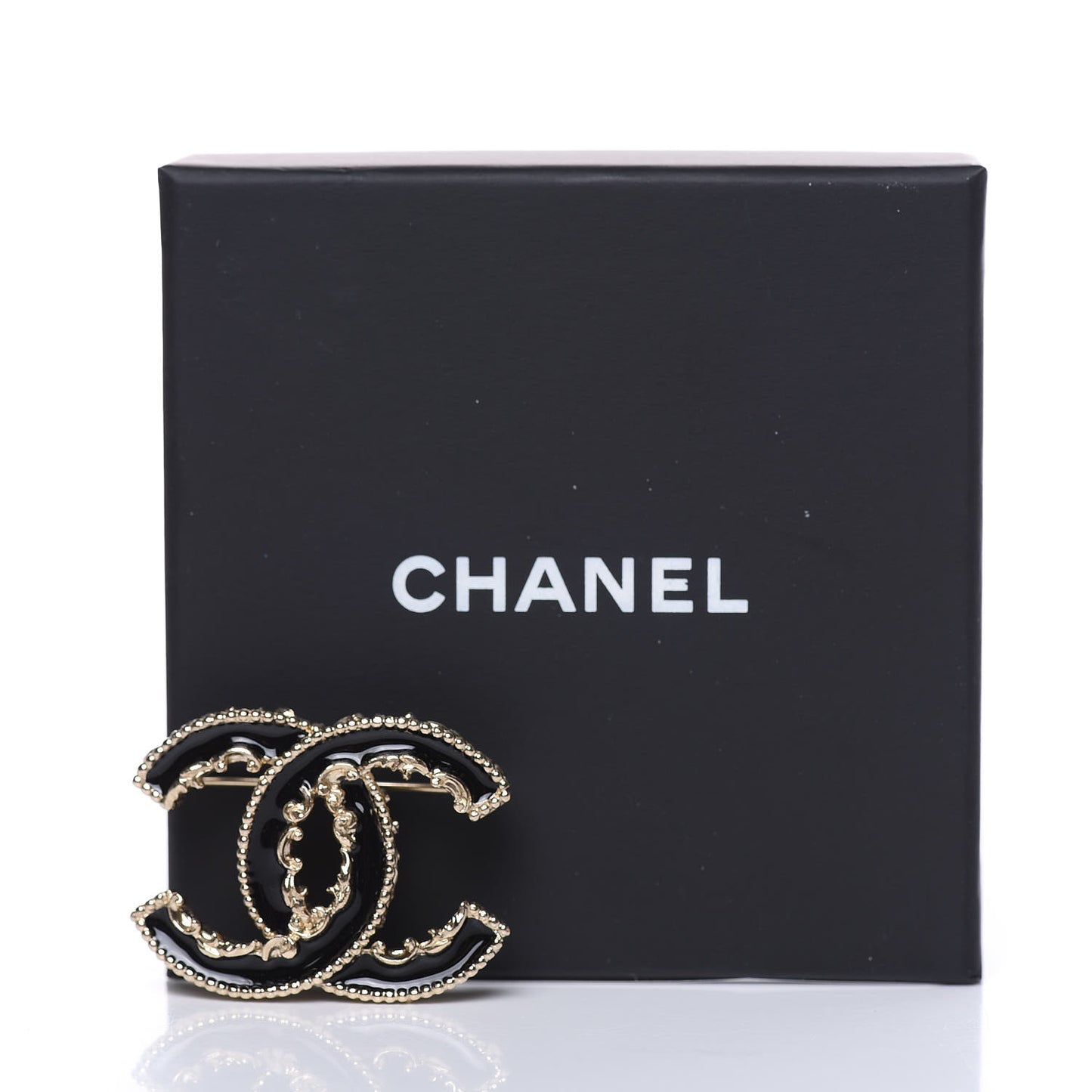 Enamel CC Baroque Brooch Black Gold