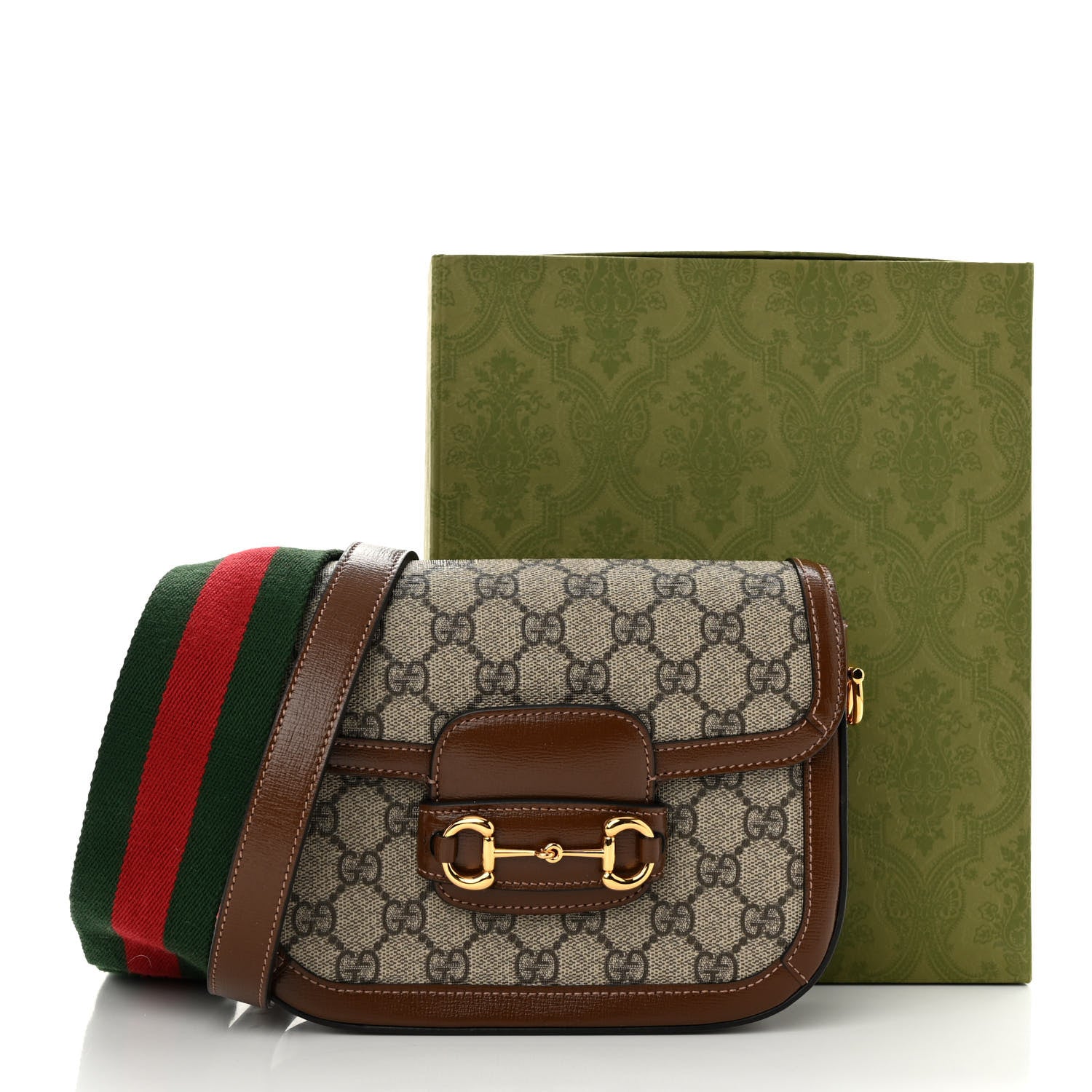 Gucci GG Supreme Monogram Azalea Calfskin Web Mini Horsebit 1955 Shoulder Bag Beige Ebony Brown Sugar 11 of 11