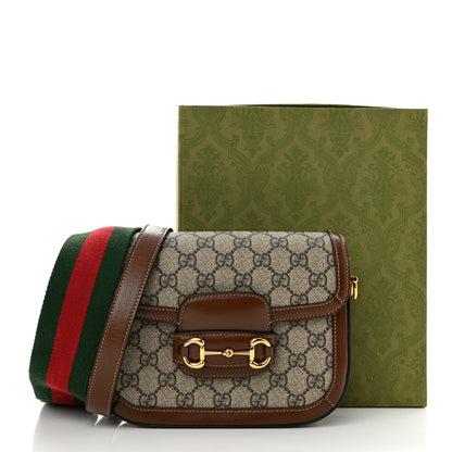 Gucci GG Supreme Monogram Azalea Calfskin Web Mini Horsebit 1955 Shoulder Bag Beige Ebony Brown Sugar 11 of 11