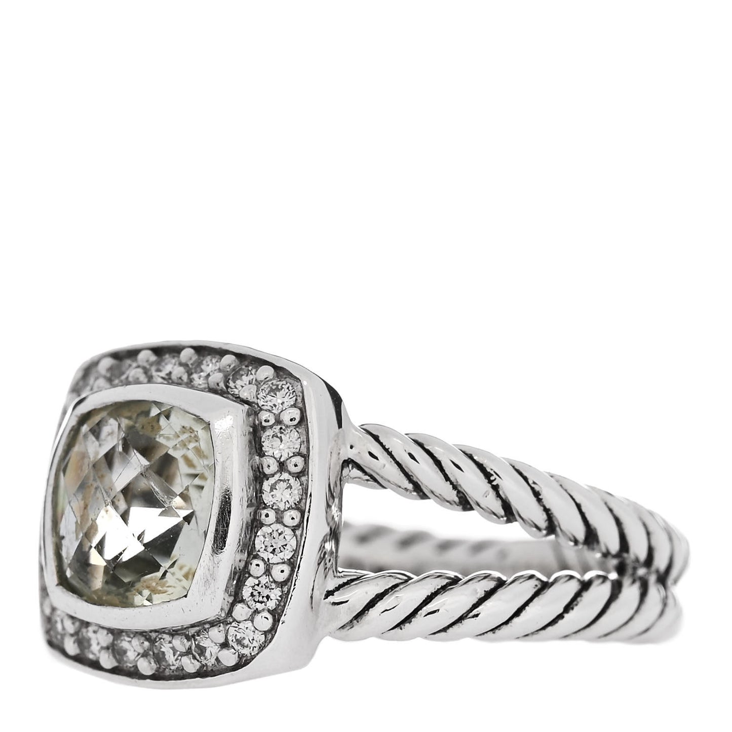 Sterling Silver Diamond Prasiolite 7mm Petite Albion Ring 50 5.5