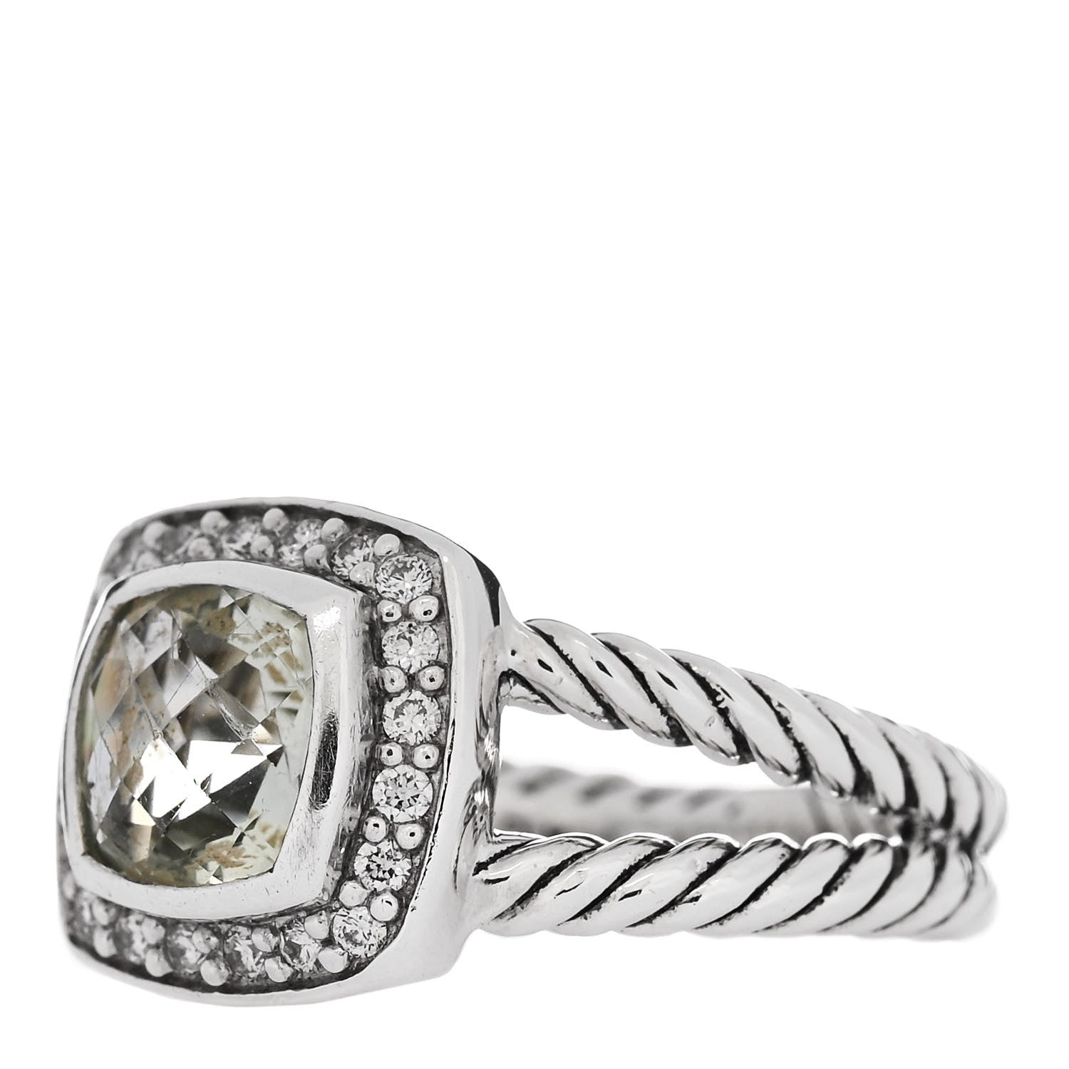 David Yurman Sterling Silver Diamond Prasiolite 7mm Petite Albion Ring 50 5.5 3 of 5