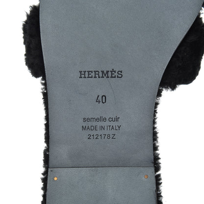 Hermes Woolskin Oran Sandals 40 Black 7 of 13
