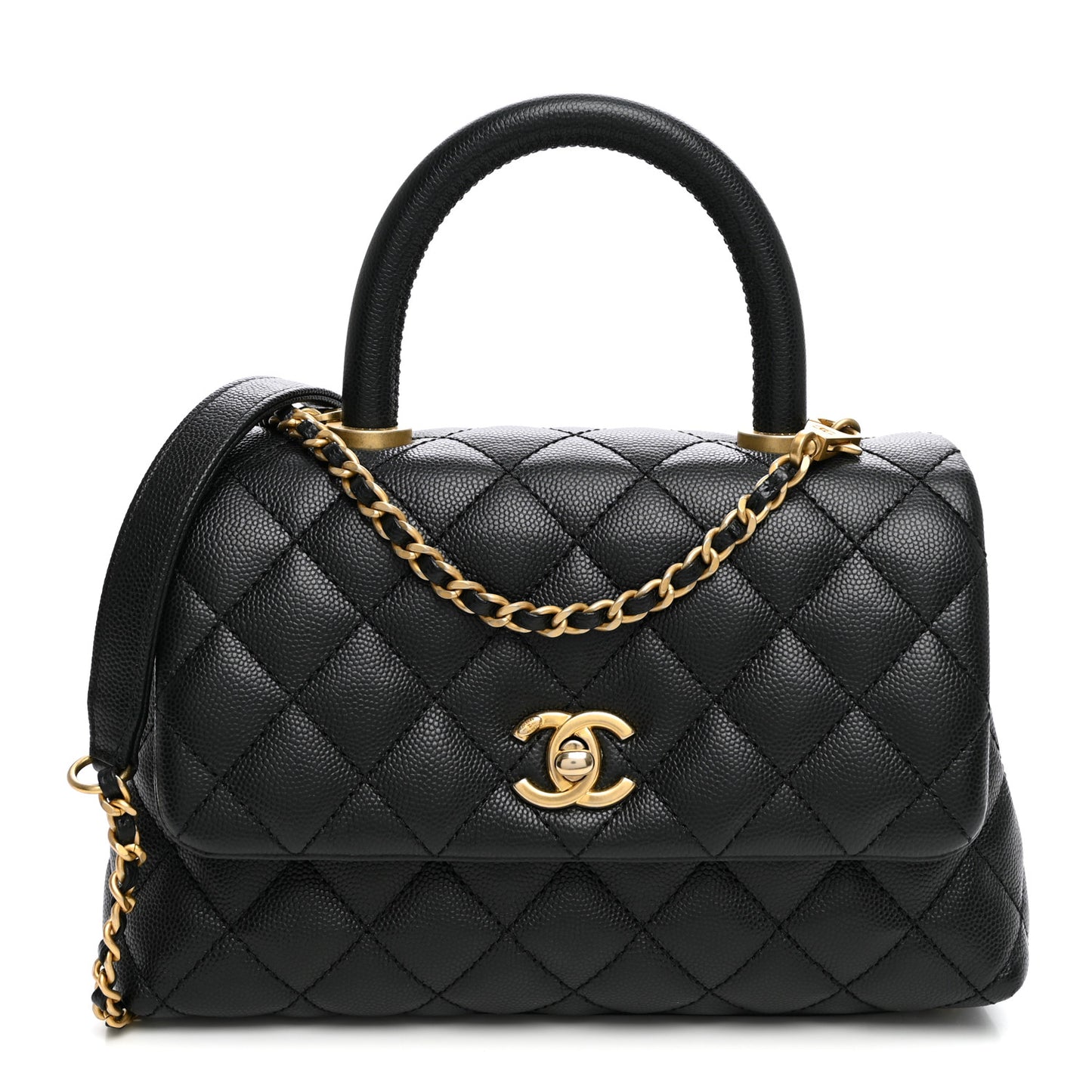 Caviar Quilted Mini Coco Handle Flap Black