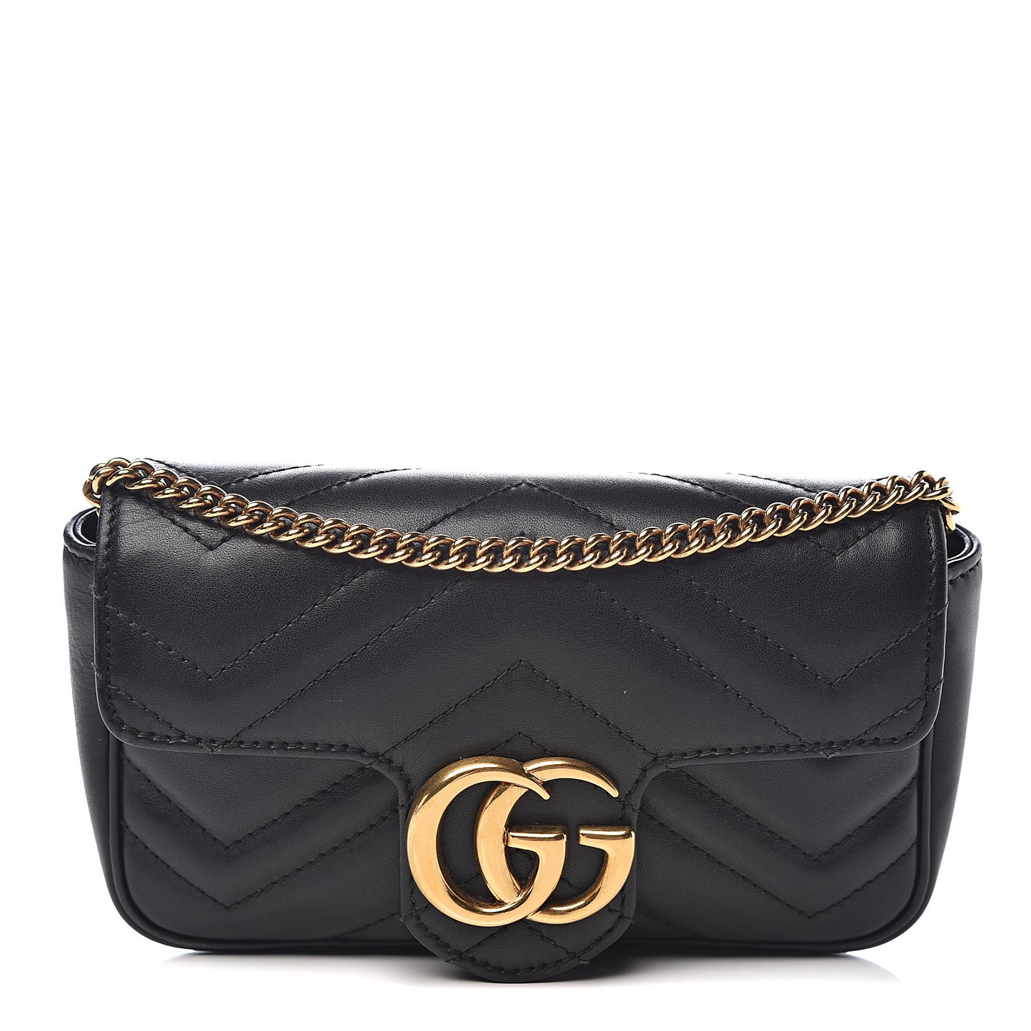 Calfskin Matelasse Super Mini GG Marmont Shoulder Bag Black