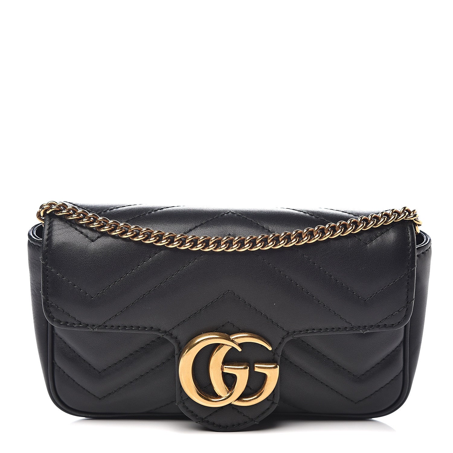Gucci Calfskin Matelasse Super Mini GG Marmont Shoulder Bag Black 1 of 9