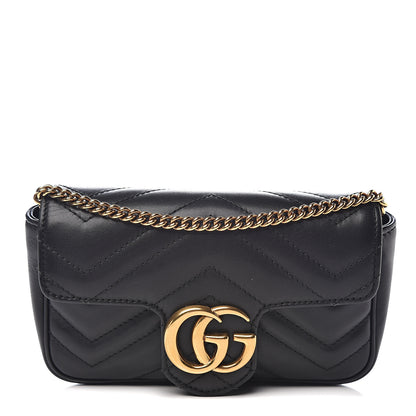Gucci Calfskin Matelasse Super Mini GG Marmont Shoulder Bag Black 1 of 9