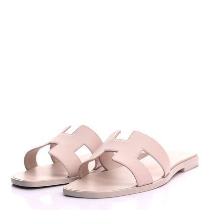 Hermes Box Calfskin Oran Sandals 37 Rose Pale 3 of 8
