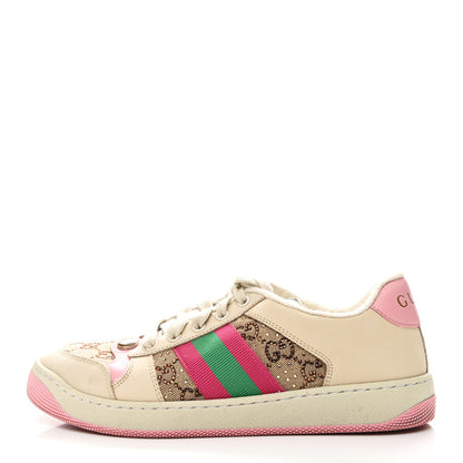 Gucci Calfskin GG Supreme Crystals Web Screener Sneakers 38 Camel Ebony Wild Rose 1 of 9