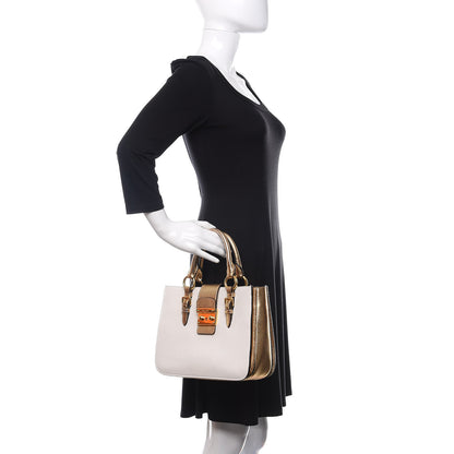Miu Miu Metallic Goatskin Madras Bi-Color Shopping Tote White Pyrite 3 of 9
