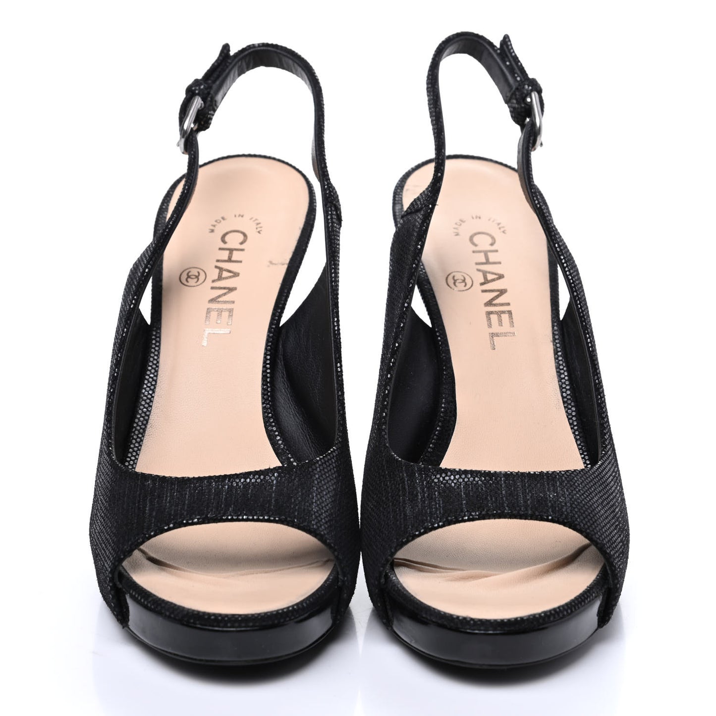 Shimmer Fabric Peep Toe Slingback Pumps 39 Black