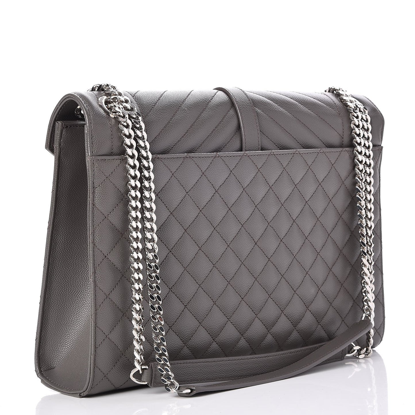 Grain De Poudre Textured Mixed Matelasse Large Triquilt Monogram Satchel Earth