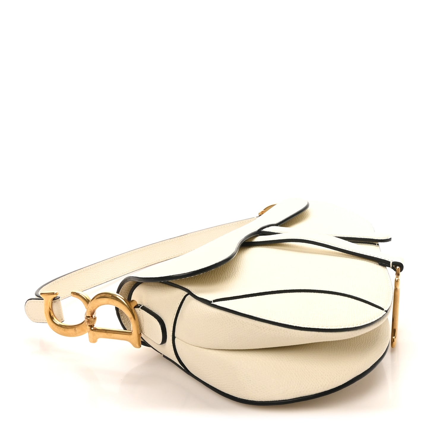 Grained Calfskin Saddle Bag White