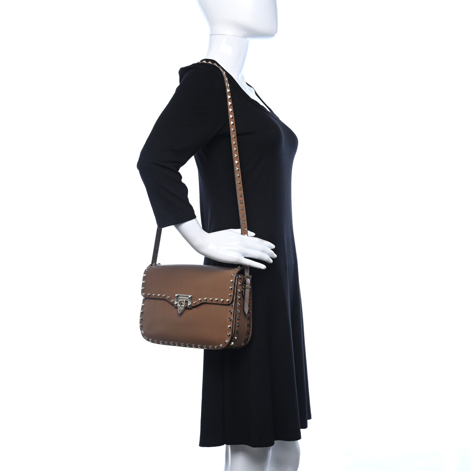 Valentino Garavani Vitello Medium Rockstud Flap Saddle Bag Nocciola 2 of 11