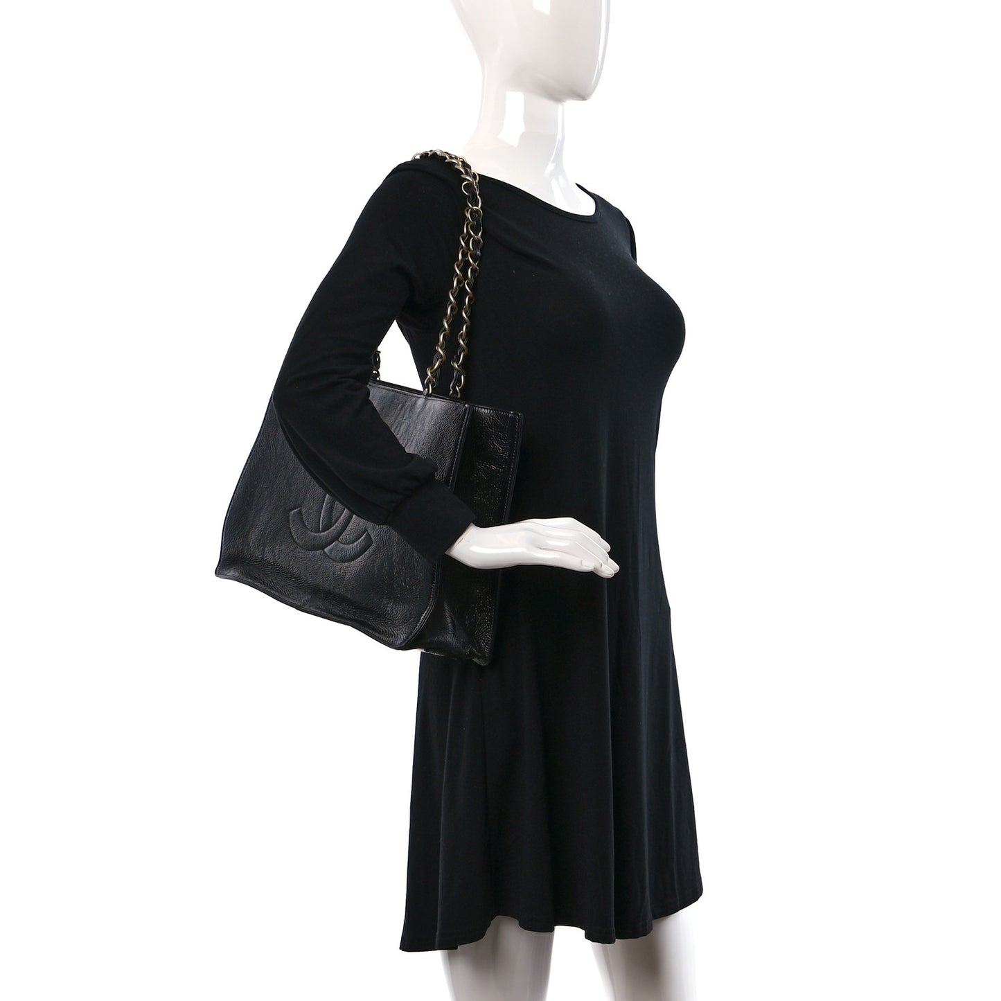 Glazed Aged Calfskin CC Tote Black