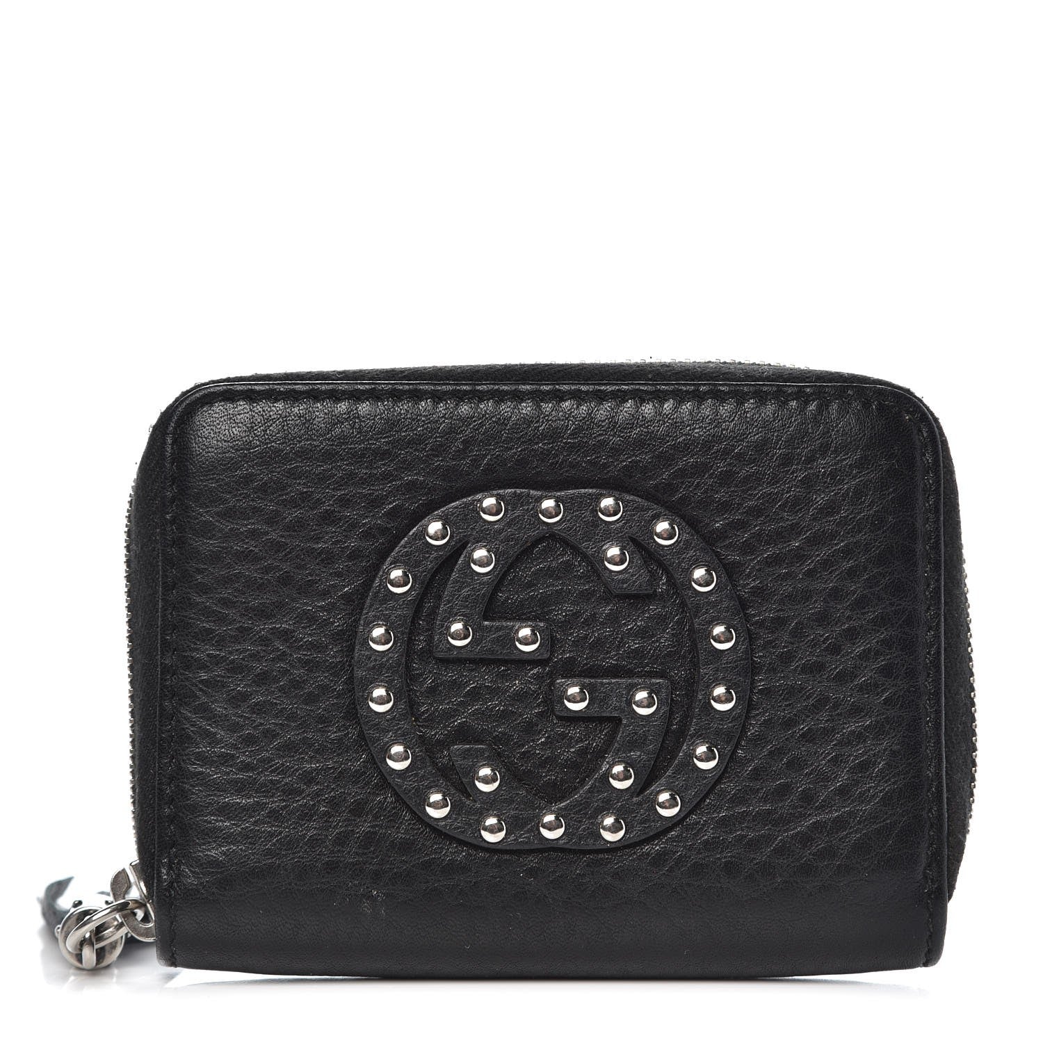 Gucci Pebbled Calfskin Studded Soho Compact Disco Zip Around Wallet Black 1 of 8