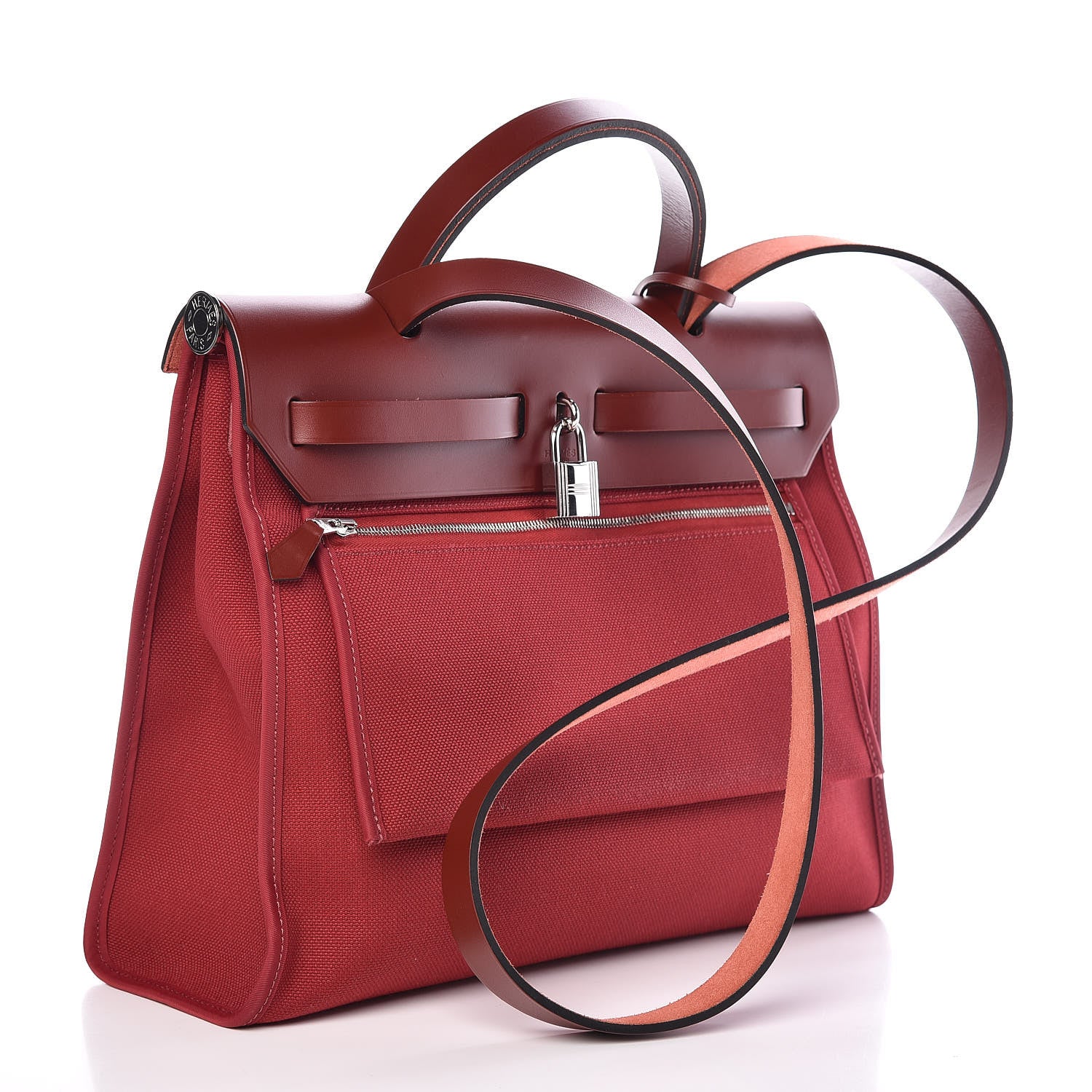 Hermes Vache Hunter Toile Herbag Zip 31 PM Rouge Grenat Rouge H 4 of 12