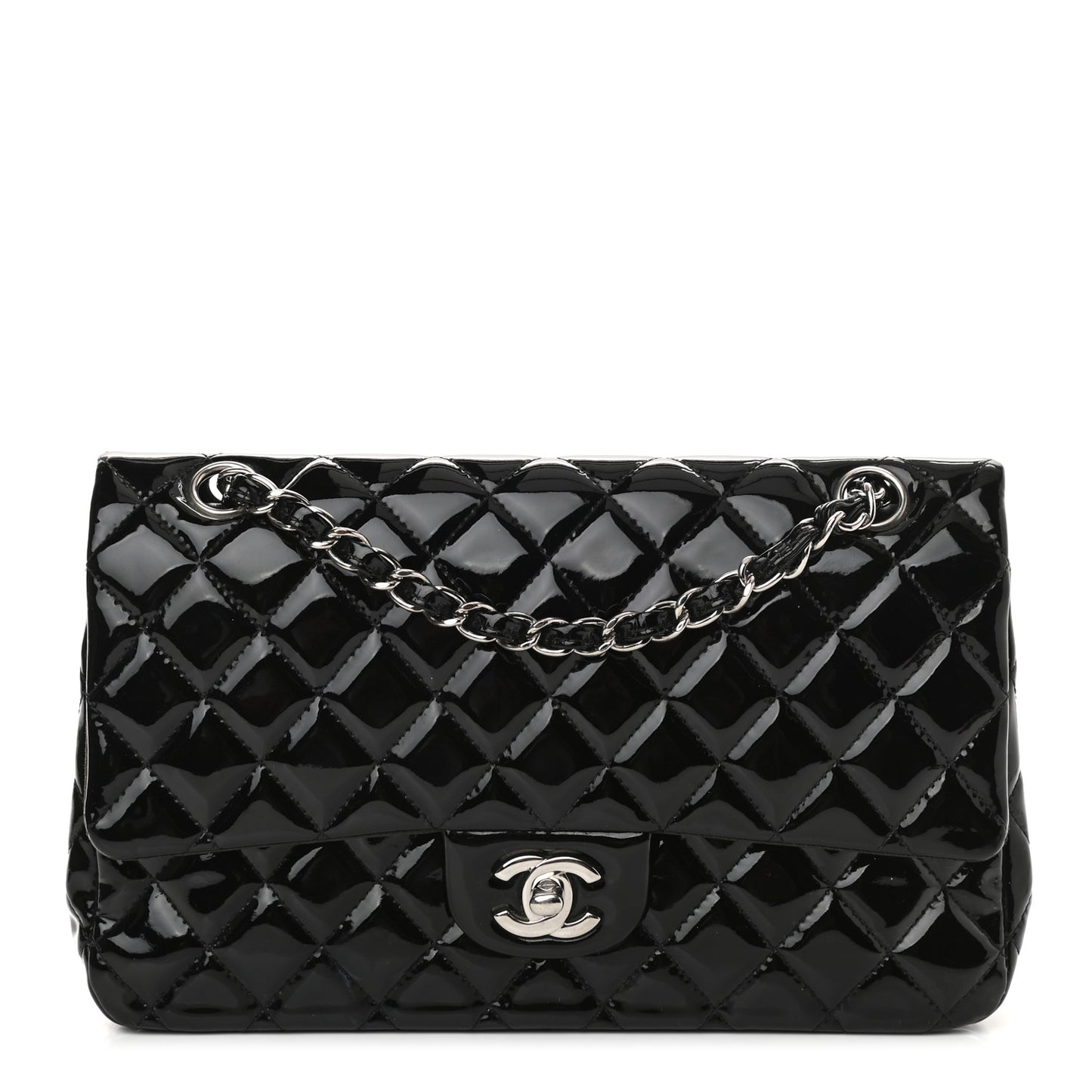 Patent Quilted Medium Double Flap Black