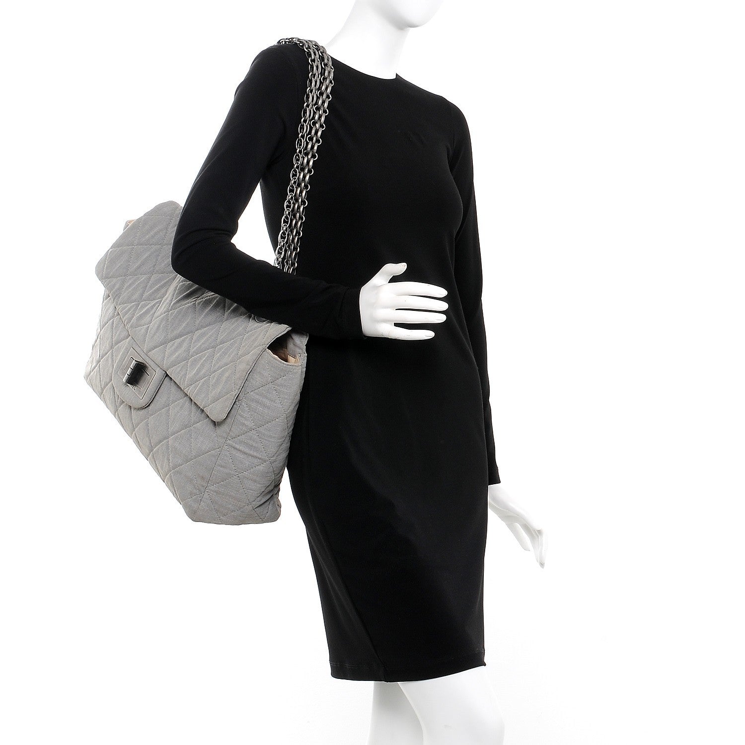 Chanel Canvas Quilted XXL Reissue Flap Grey 2 of 11
