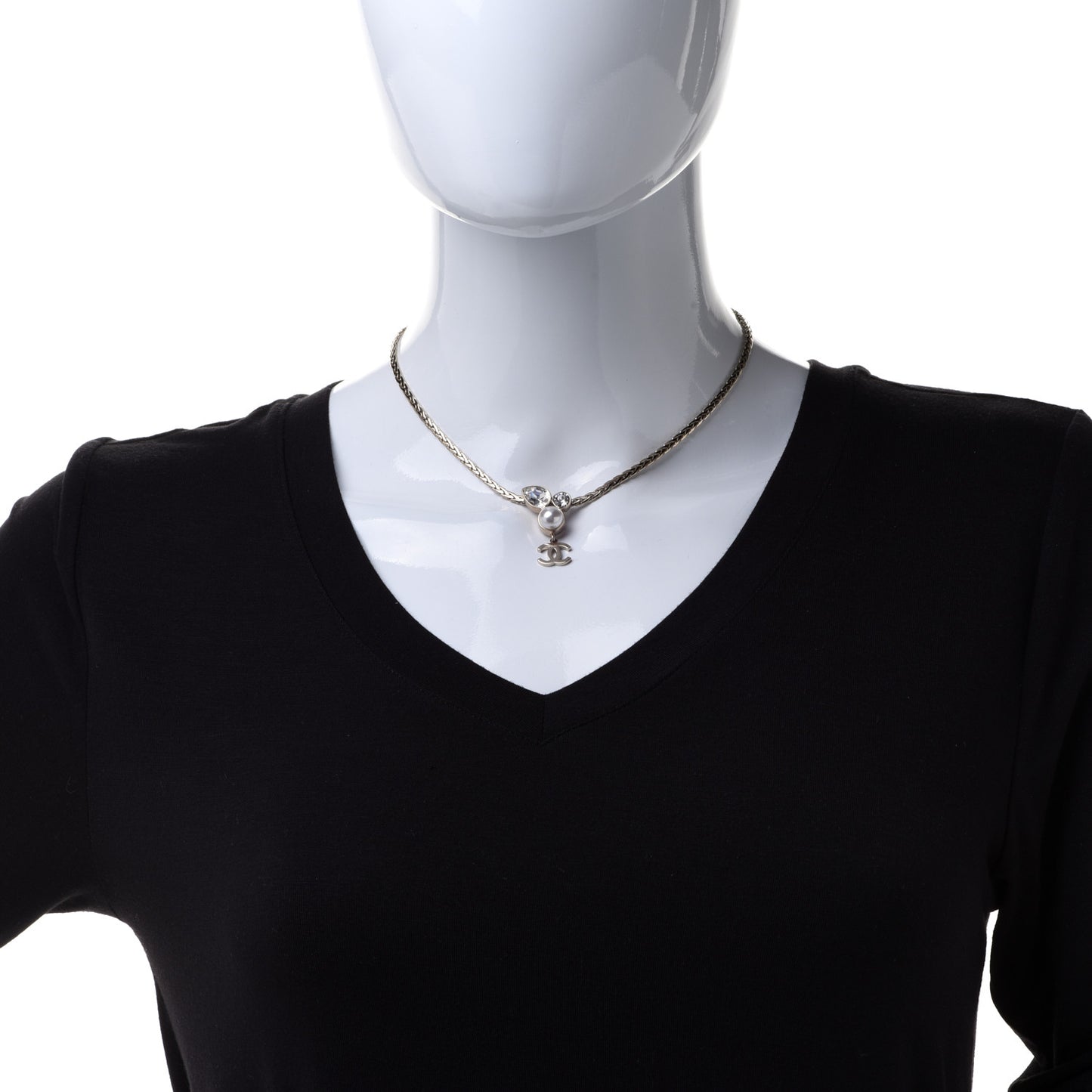 Pearl Crystal CC Teardrop Braided Necklace Gold