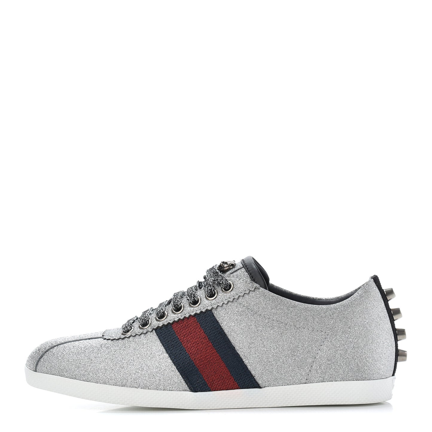 Glitter Fabric Studded Web Womens Sneakers 37.5 Silver