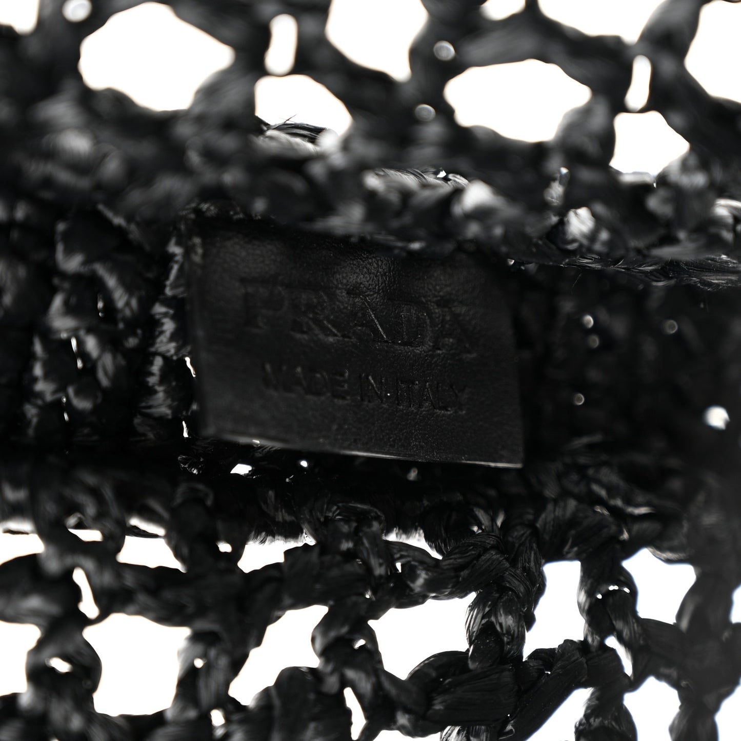 Yarn Raffia Effect Crochet Logo Embroidered Tote Bag Black