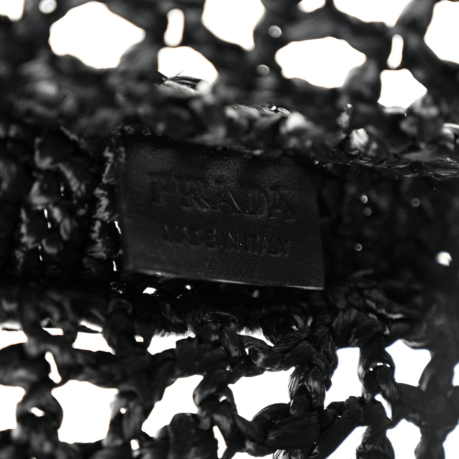 Prada Yarn Raffia Effect Crochet Logo Embroidered Tote Bag Black 6 of 9