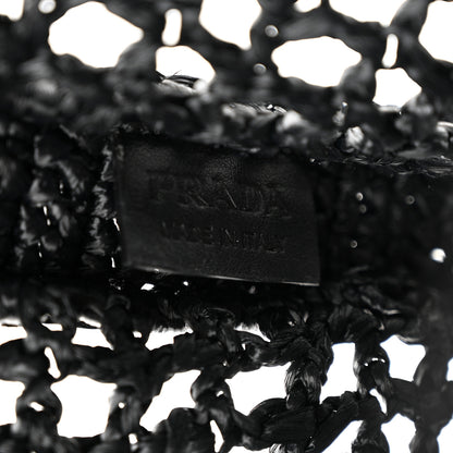 Prada Yarn Raffia Effect Crochet Logo Embroidered Tote Bag Black 6 of 9