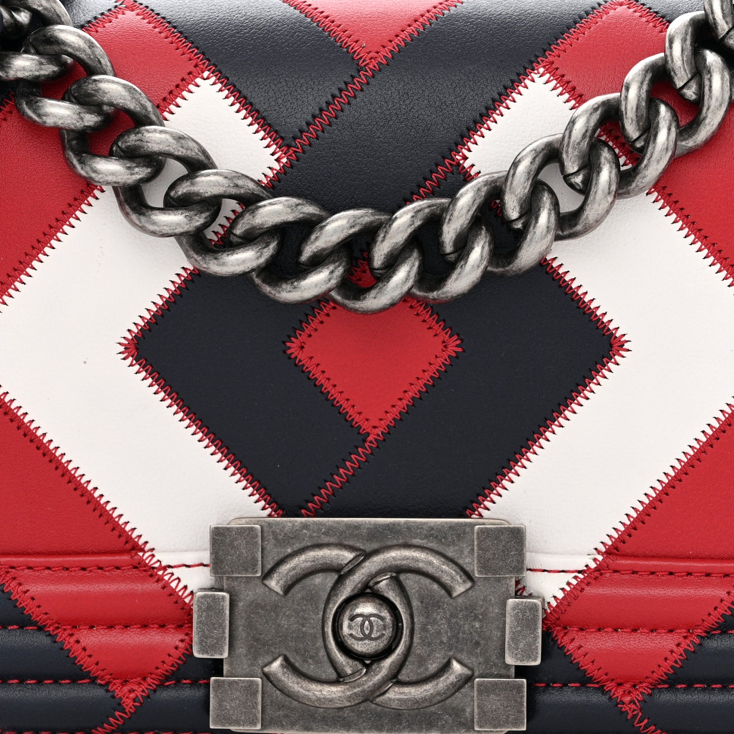 Printed Calfskin Small Boy Flap Red Blue White