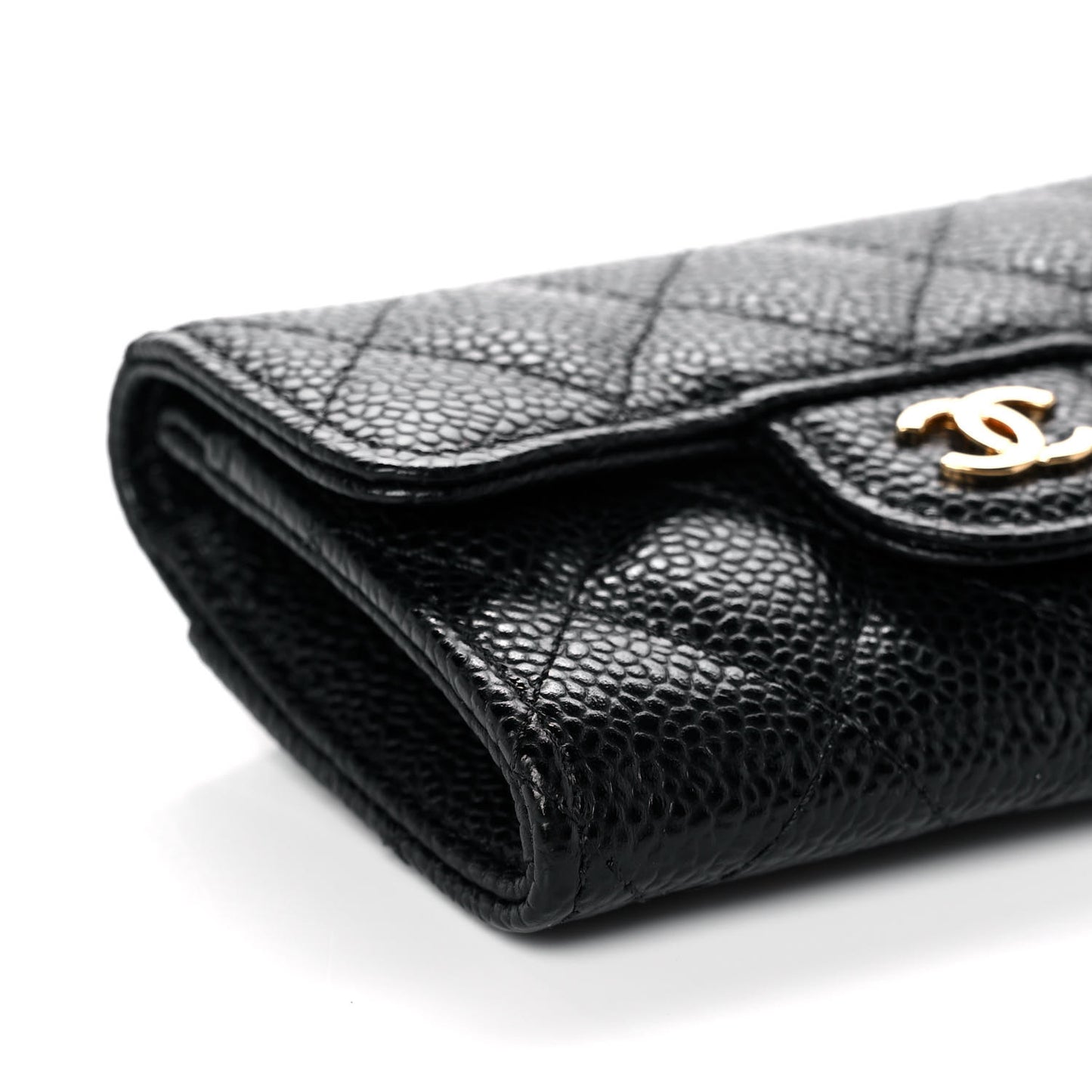Caviar Quilted Flap Card Holder Wallet Black
