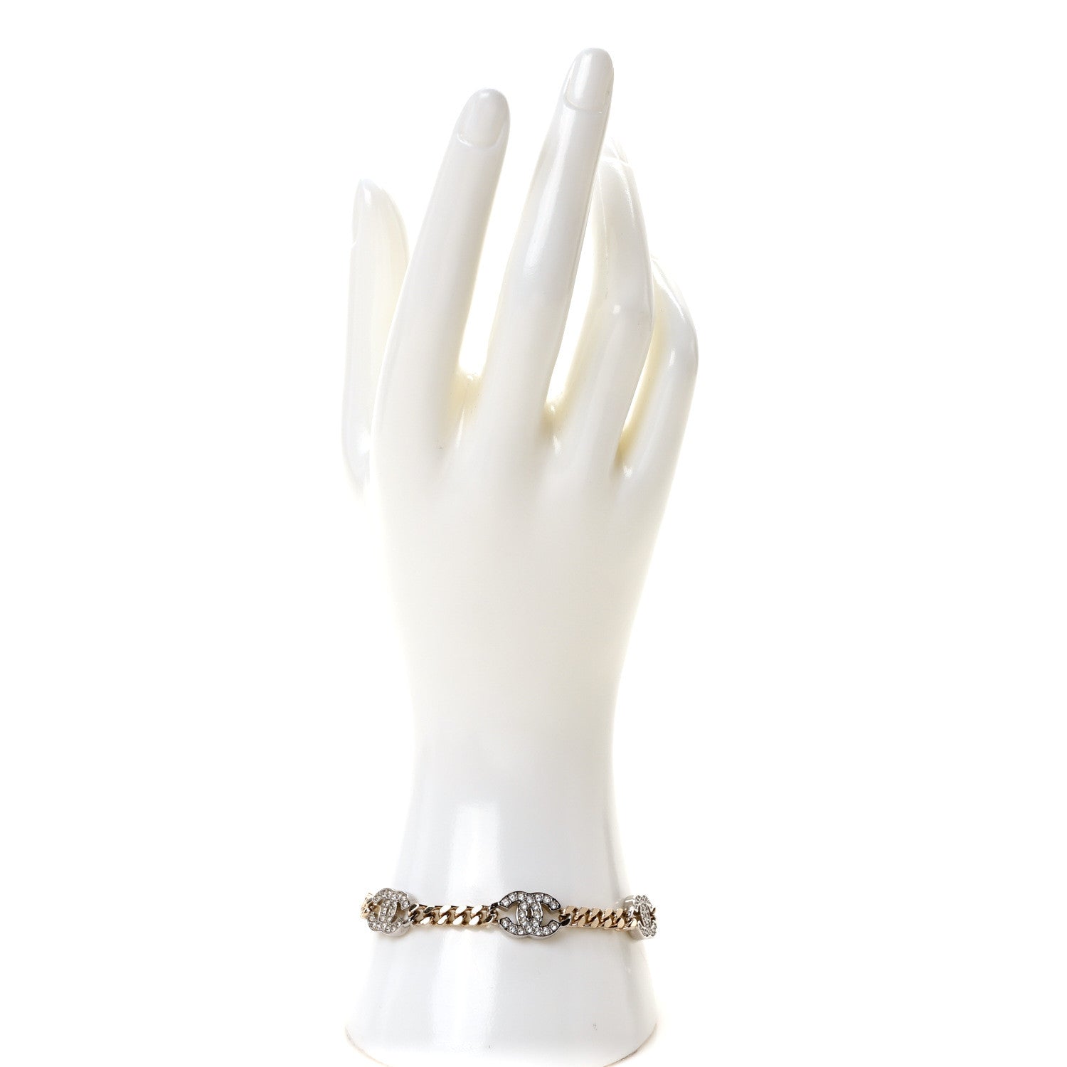 Chanel Crystal CC Chain Bracelet Gold Silver 2 of 5