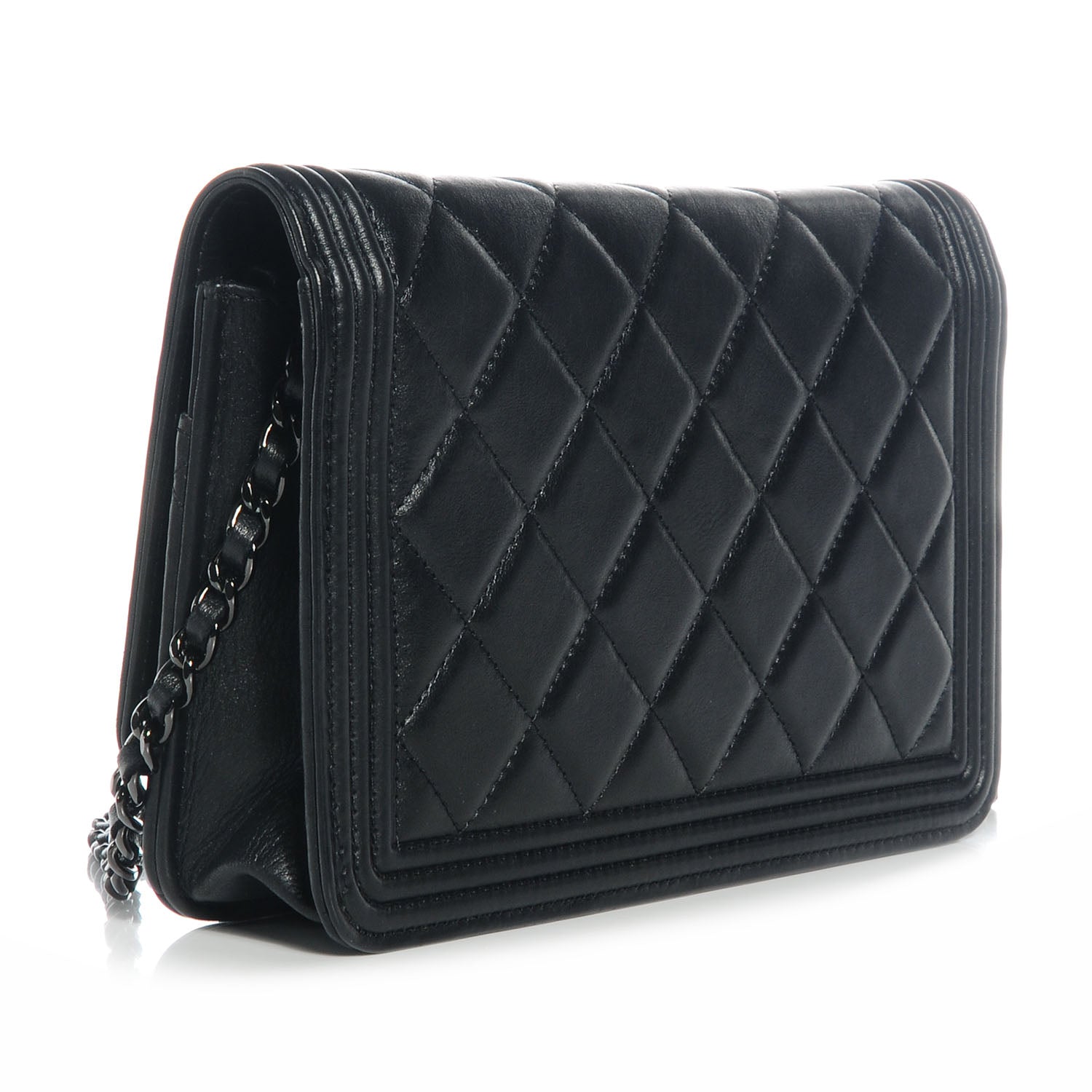 Chanel Lambskin Quilted Boy Wallet On Chain WOC So Black 3 of 9