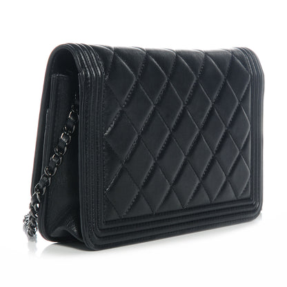 Chanel Lambskin Quilted Boy Wallet On Chain WOC So Black 3 of 9