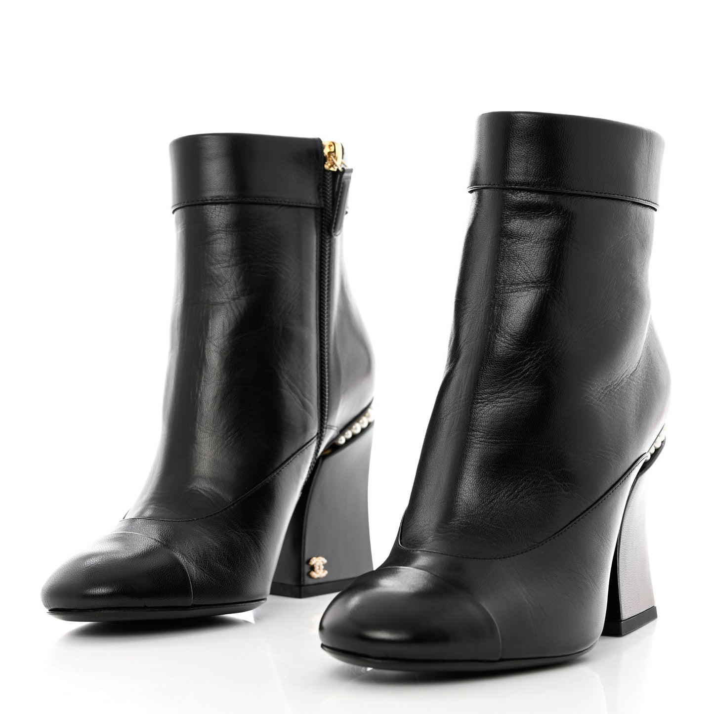 Goatskin Pearl Cap Toe Boots 36.5 Black