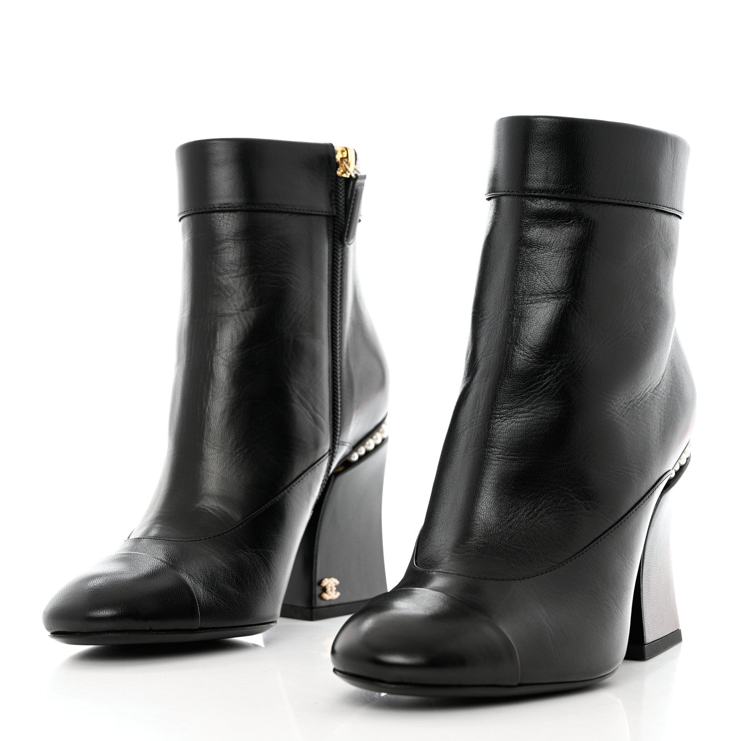 Chanel Goatskin Pearl Cap Toe Boots 36.5 Black 3 of 9