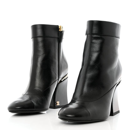 Chanel Goatskin Pearl Cap Toe Boots 36.5 Black 3 of 9