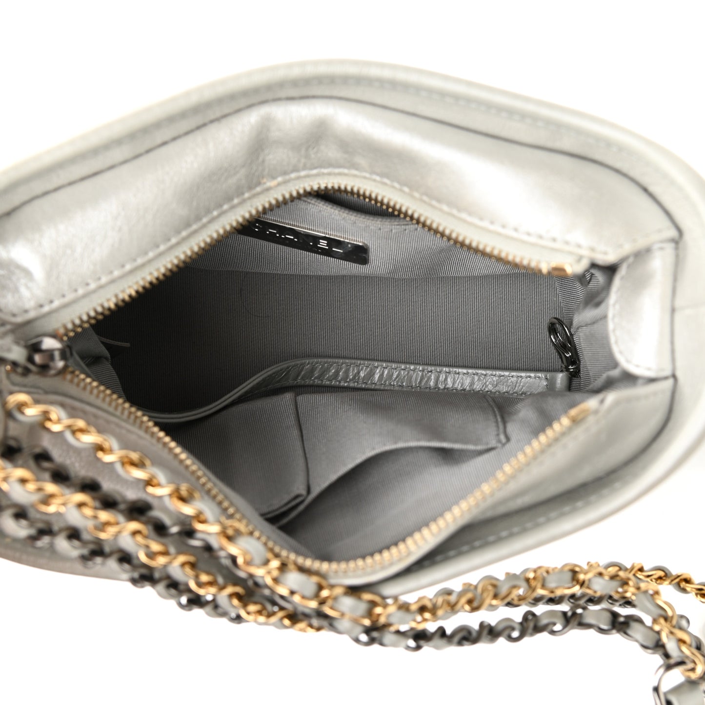 Metallic Aged Calfskin Quilted Small Gabrielle Hobo Silver