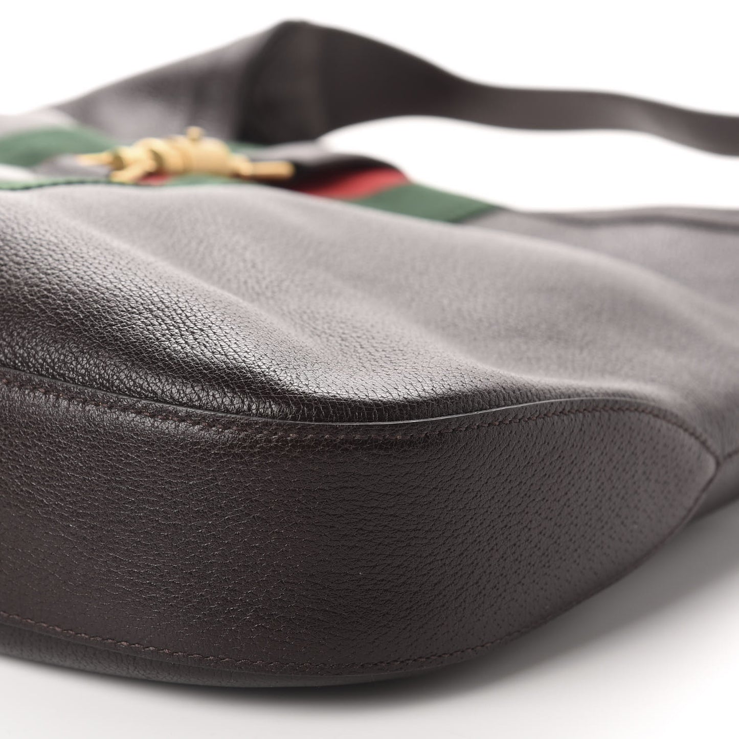 Soft Grained Calfskin Web Large Jackie Hobo Dark Brown
