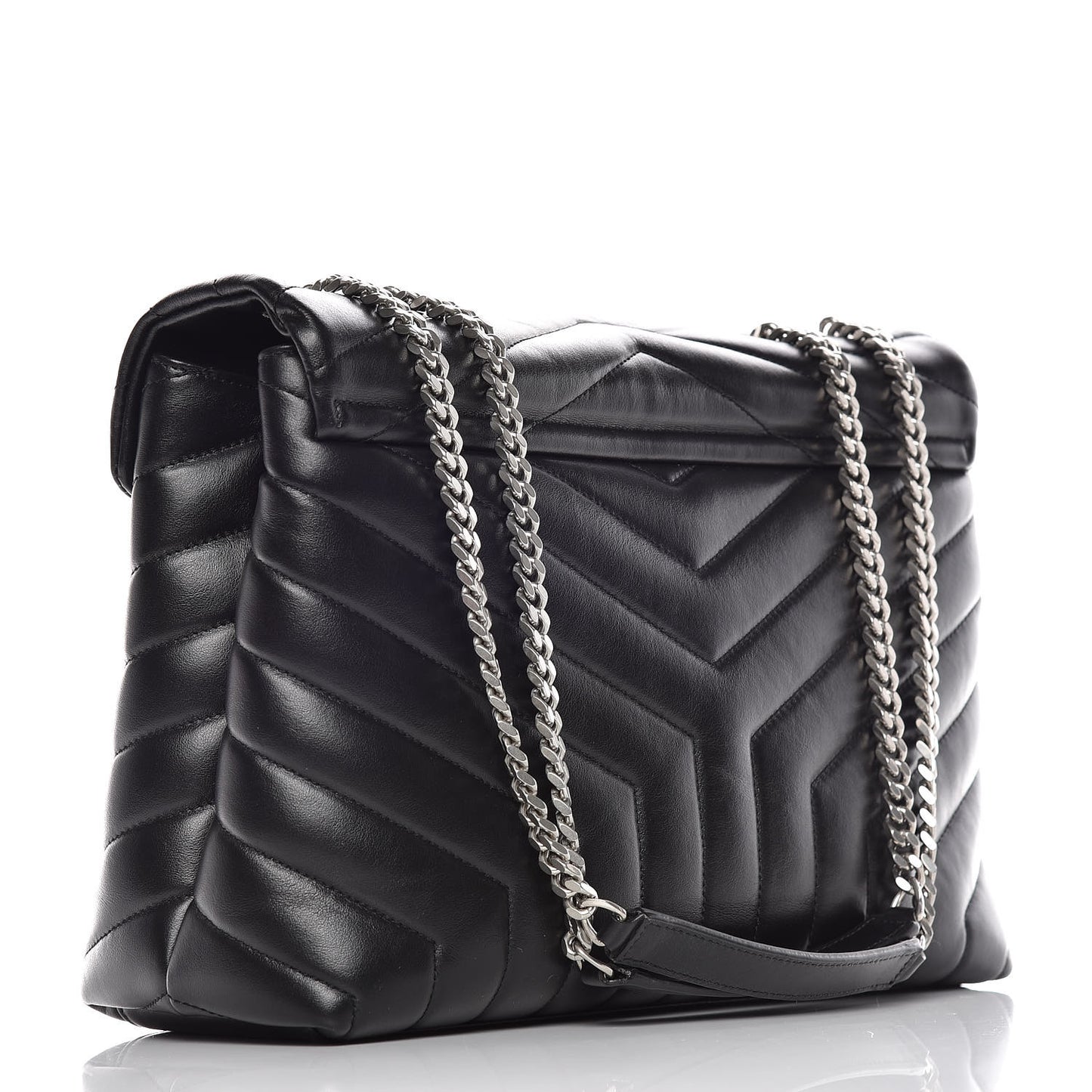 Calfskin Y Quilted Monogram Medium Loulou Chain Satchel Black